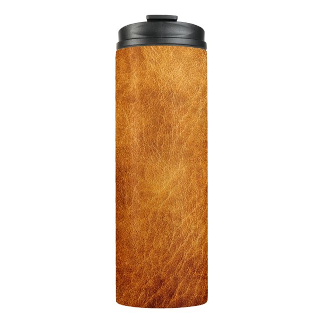 Brown leather texture thermal tumbler (Front)