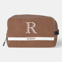 Brown Leather Texture Trim White Monogram Name