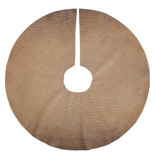 Brown Leather Texture: Vintage Background Closeup Brushed Polyester Tree Skirt