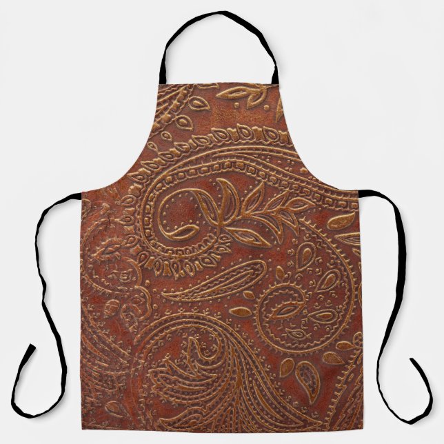 Brown leather, tooled floral pattern. apron (Front)