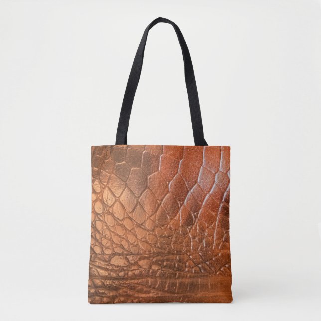 Brown leather with a pattern in the form of a scal tote bag (Front)