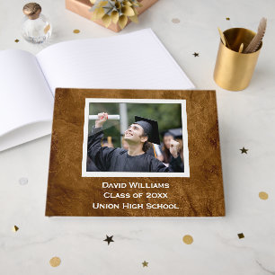 Brown Leather with Graduate Photo Frame Guest Book