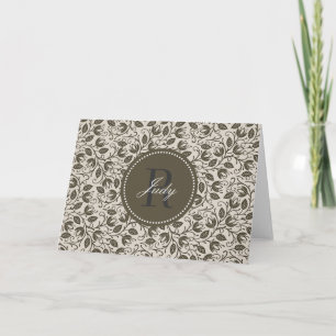 Brown Leaves Monogram Note Cards