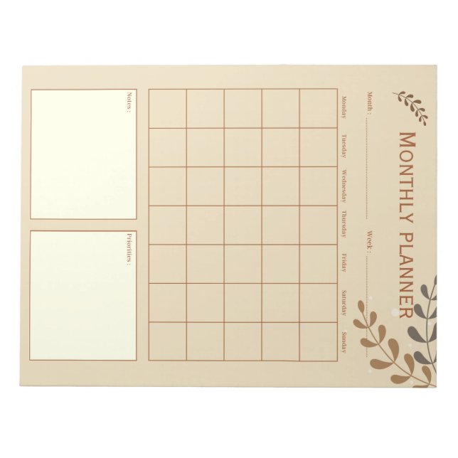 brown leaves monthly planner notepad (Front)