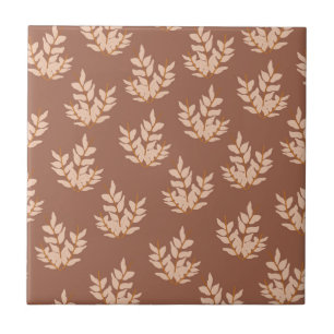Brown Leaves Vintage Line Leaf Pattern Tile