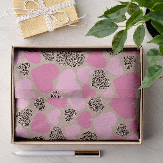 Brown Leopard and Pink Hearts Party Tissue Paper (Gift)