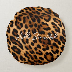 Brown Leopard Animal Print Round Pillow