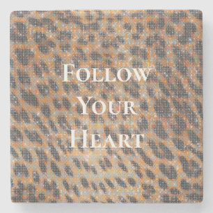 Brown Leopard Animal Print Sparkle Stone Coaster