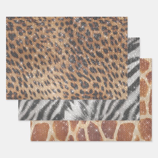Brown Leopard Animal Print Sparkle Wrapping Paper Sheet (Set)