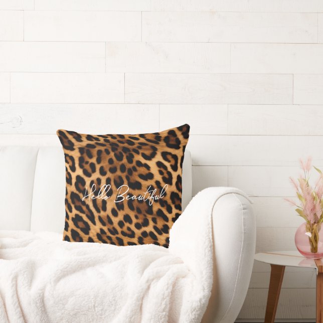 Brown Leopard Animal Print Throw Pillow (Couch)