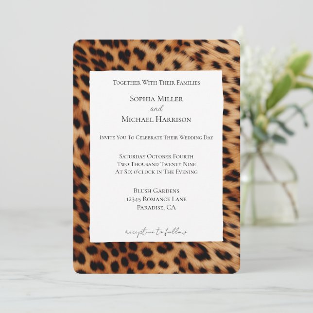 Brown Leopard Animal print Wedding Invitation (Standing Front)