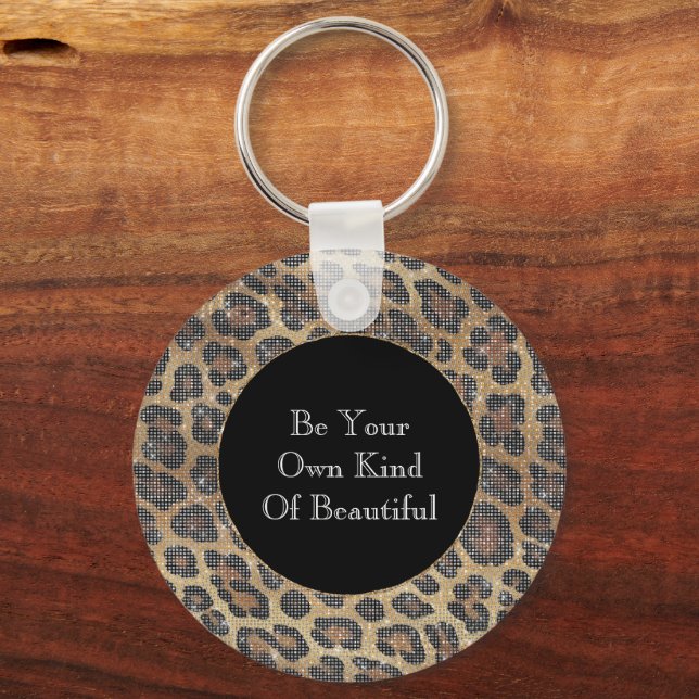 Brown Leopard Animal Sparkle Keychain (Front)