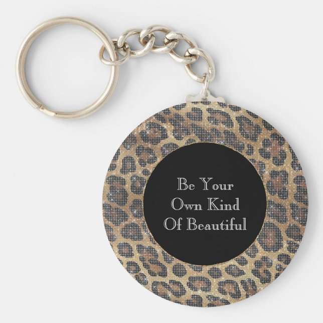 Brown Leopard Animal Sparkle Keychain (Front)