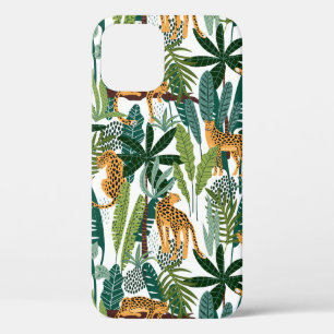 Brown leopard in tropical lush jungle leaves Otter iPhone 12 Pro Case
