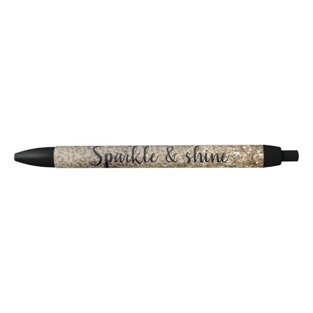 Brown Leopard Print Gold Glitter sparkle Black Ink Pen (Front)