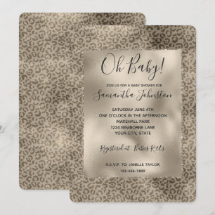 Brown Leopard Print Gold Glitter sparkle Invitation