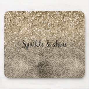 Brown Leopard Print Gold Glitter sparkle Mouse Pad