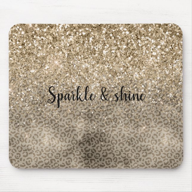 Brown Leopard Print Gold Glitter sparkle Mouse Pad (Front)