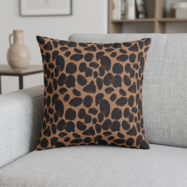 Brown Leopard Print Throw Pillow (Animal Print Leopard Pattern Pillow)