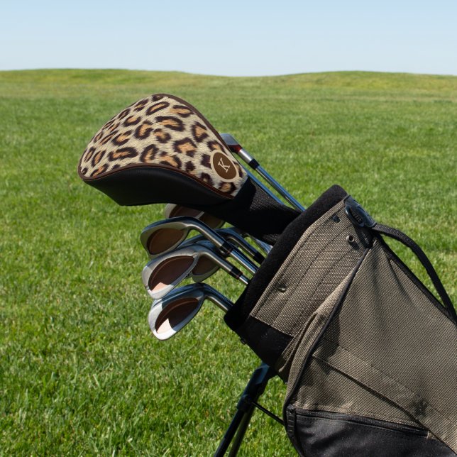 Brown Leopard Spots, Realistic Animal Fur Print Golf Head Cover (In Situ)