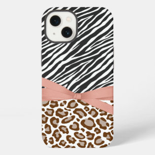 Brown Leopard Zebra Animal Pink Ribbon iPhone 13 Case