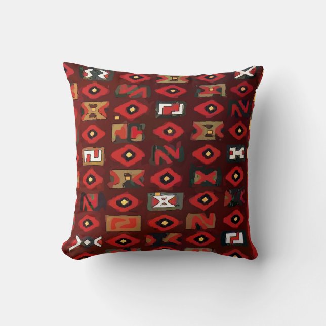 Brown Letter Abstract Throw Pillow (Front)