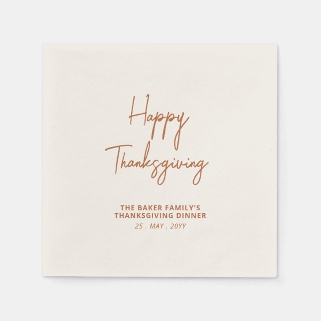 Brown Lettering Happy Thanksgiving Party Napkin (Front)