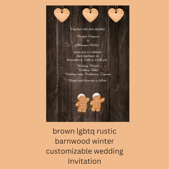brown lgbtq rustic barnwood wedding Invitation (brown lgbtq rustic barnwood winter  customizable wedding Invitation by wedding Hobinishop)
