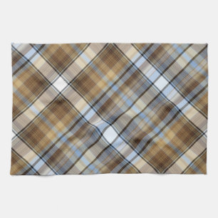 Brown, light blue and white tartan design kitchen towel