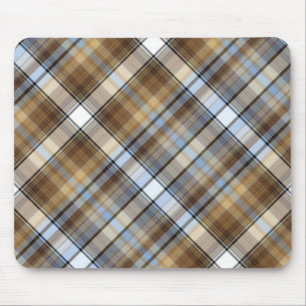 Brown, light blue and white tartan design mouse pad
