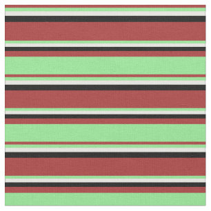 Brown, Light Green, White & Black Stripes Fabric