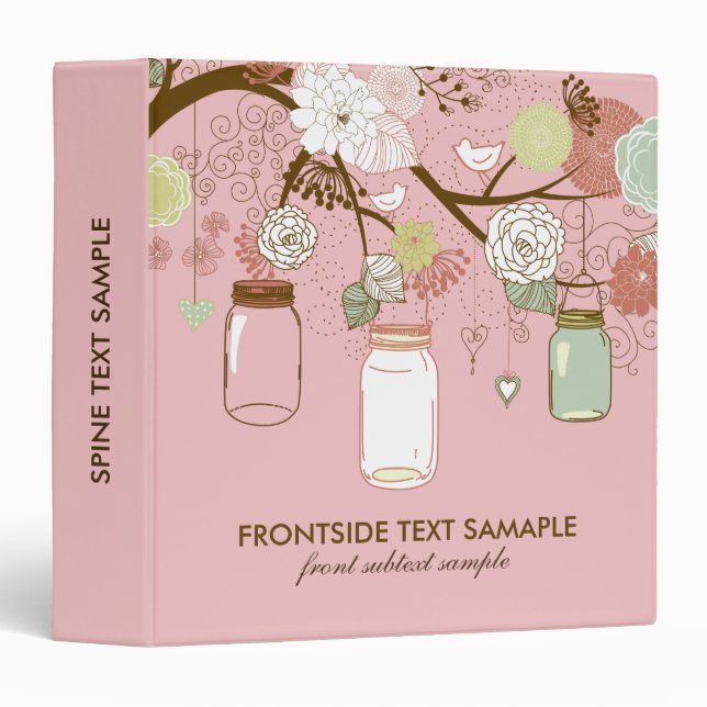 Brown & Light Pink Mason Jar & Retro Flowers Binder (Front/Spine)