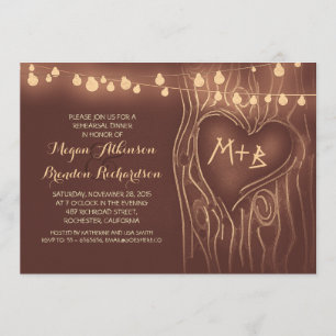 brown lights tree romantic rehearsal dinner invitation