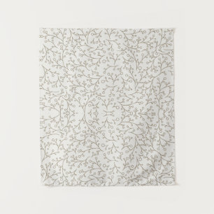 Brown Line Art Botanical Berry Vine Pattern on Cre Tapestry