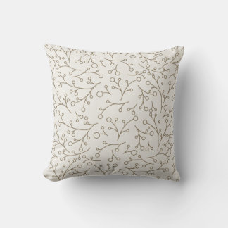 Brown Line Art Botanical Berry Vine Pattern on Cre Throw Pillow