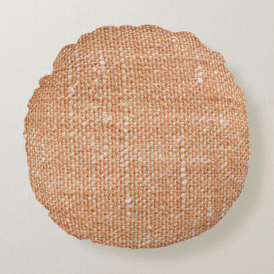 Brown Linen Canvas Texture Background Round Pillow