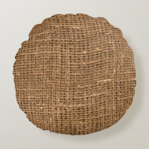Brown Linen Canvas Texture Round Pillow