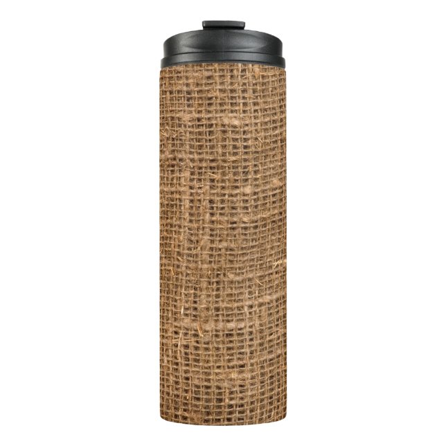 Brown Linen Canvas Texture Thermal Tumbler (Front)