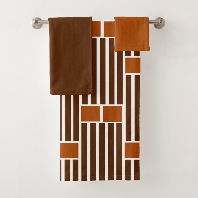 Brown Lines and Boxes  Bath Towel Set (Insitu)