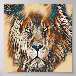 Brown lion face artistic painting poster