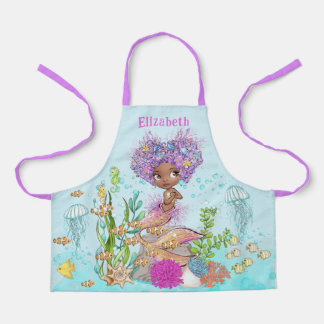 Brown Little Mermaid Under the Sea All-Over Print Apron