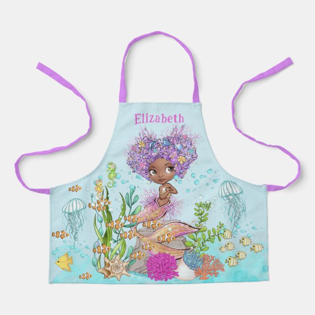 Brown Little Mermaid Under the Sea All-Over Print Apron (Front)