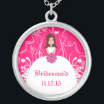 Brown Long Hair Pink Wedding Bridesmaid Necklace<br><div class="desc">Wedding Keepsake Wedding Party Necklaces - to change background colour - click customize - click edit - choose last tool in drop down menu and choose from one of the colours shown or enter your rgb hex code for your custom wedding colour- to change font colour select the text you...</div>