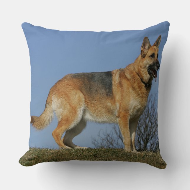 Brown Long Haired German Shepherd 2 Throw Pillow (Front)