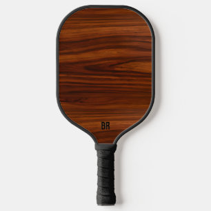 Brown Mahogany Wood Texture Monogram Pickleball Paddle