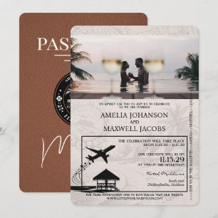 Brown Maldives Passport Wedding Invitation