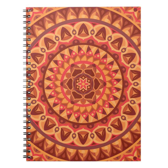 Brown Mandala Earthy Boho Cozy Geometric Pattern Notebook (Front)
