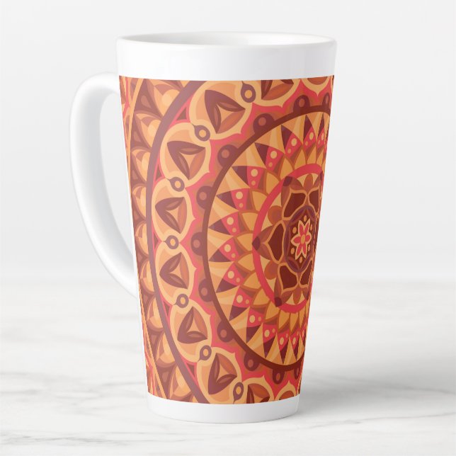 Brown Mandala Earthy Boho Pattern Neutral Cozy Latte Mug (Left Angle)