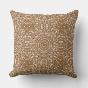 Brown Mandala Geometric Pattern Throw Pillow