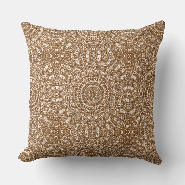 Brown Mandala Geometric Pattern Throw Pillow (Front)